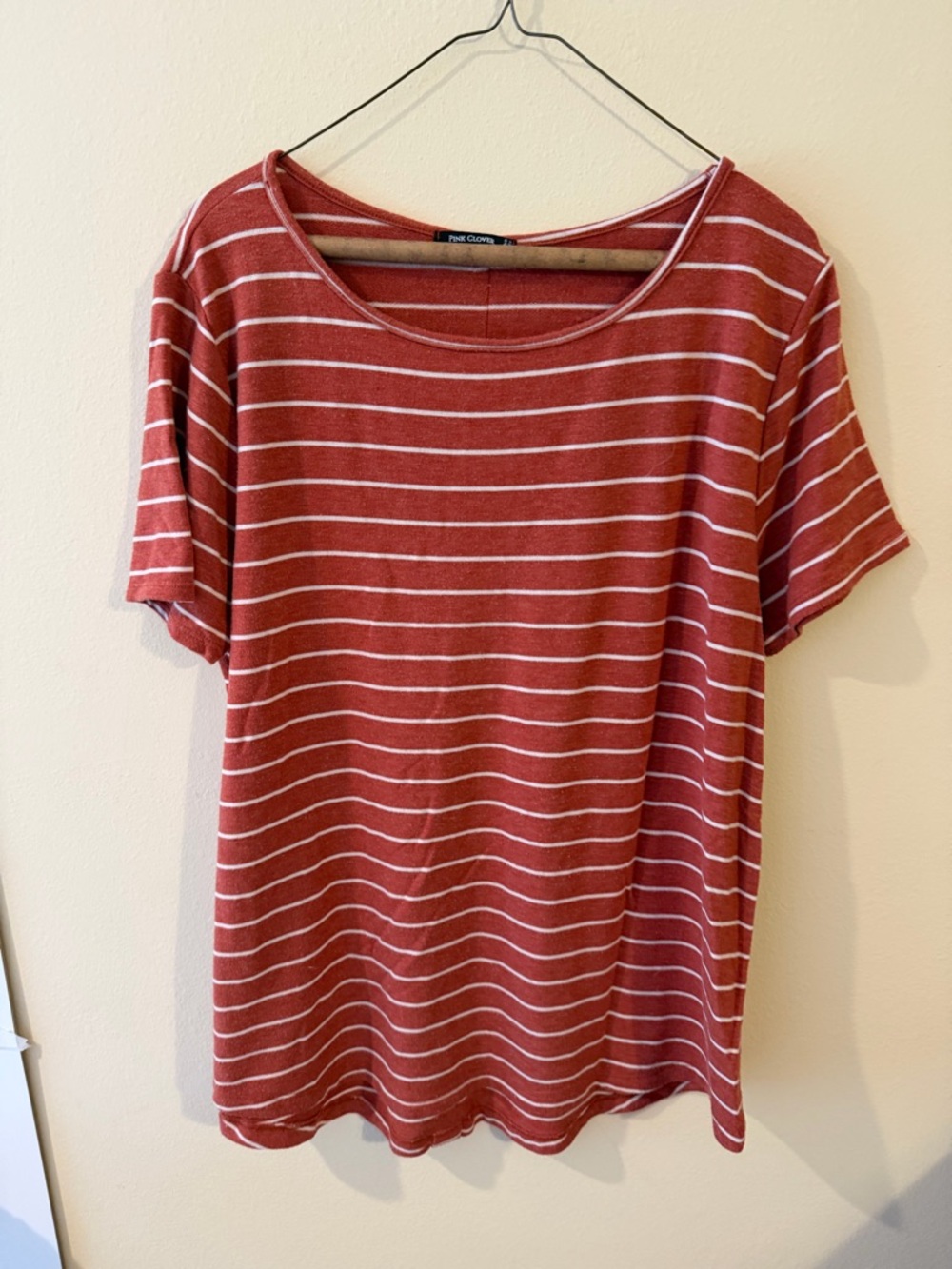 Pink Clover Rust and White Striped Short Sleeve Crew Tee